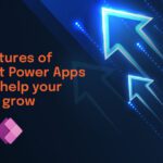 Power Apps for business growth, shown with rising arrows and the Microsoft PowerApps logo