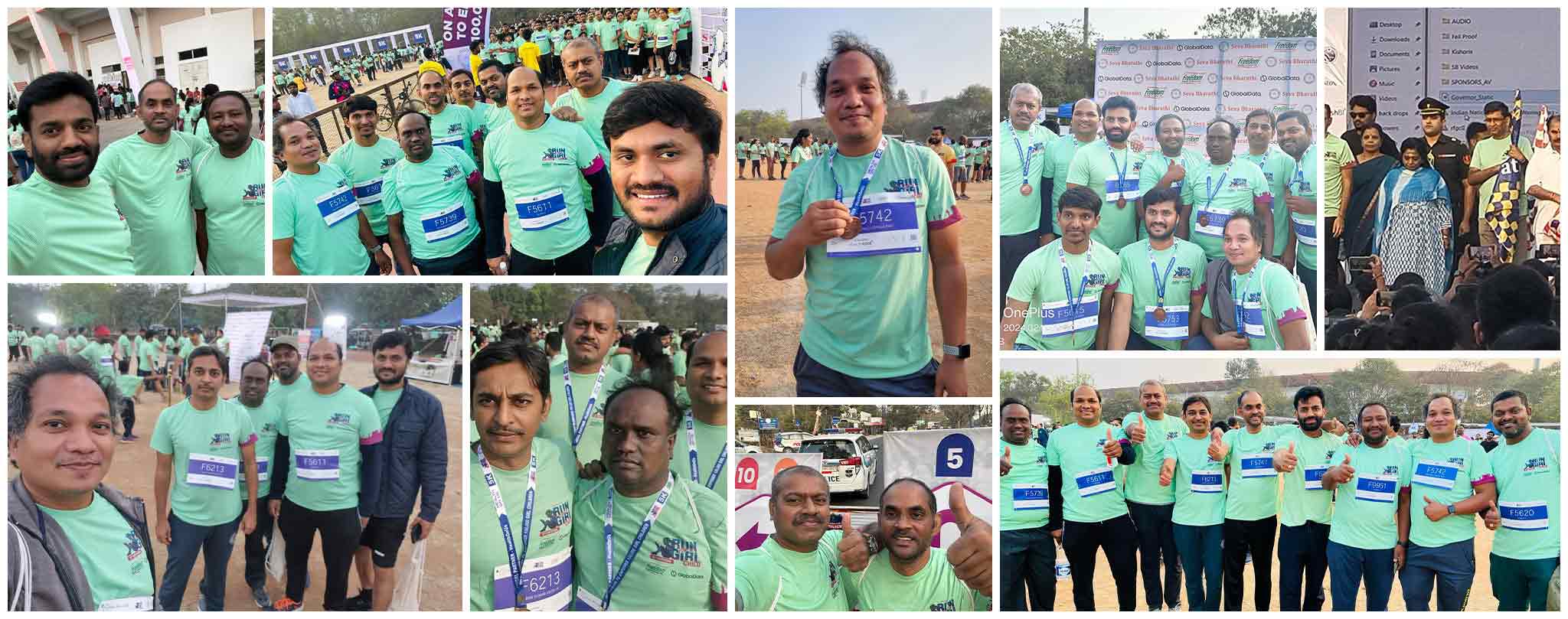 Multiple Vertex employees at Run for a Girl Child marathon event showing camaraderie and team spirit supporting girls' education