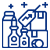 Blue icon of various bottles on shelves.