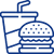 Blue icon of a burger on a tray.