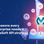 MuleSoft API integration shown by a businessman holding a tablet with the MuleSoft logo linking systems