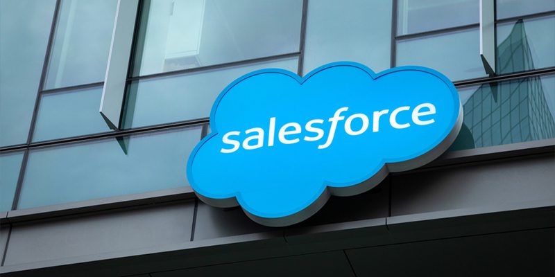 Salesforce cloud logo on modern building facade symbolizing Agentforce conversational insights case study