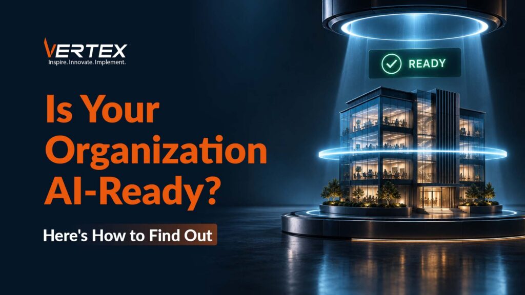 Office building under a spotlight with a Ready badge for the blog on assessing whether an organization is AI-ready